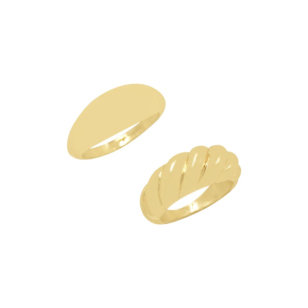 Trendy Gold Color Bubble Twirl Ring Pack 2 Pcs For Women Girl Casual Bohemia Elegant Gorgeous Classic Jewelry