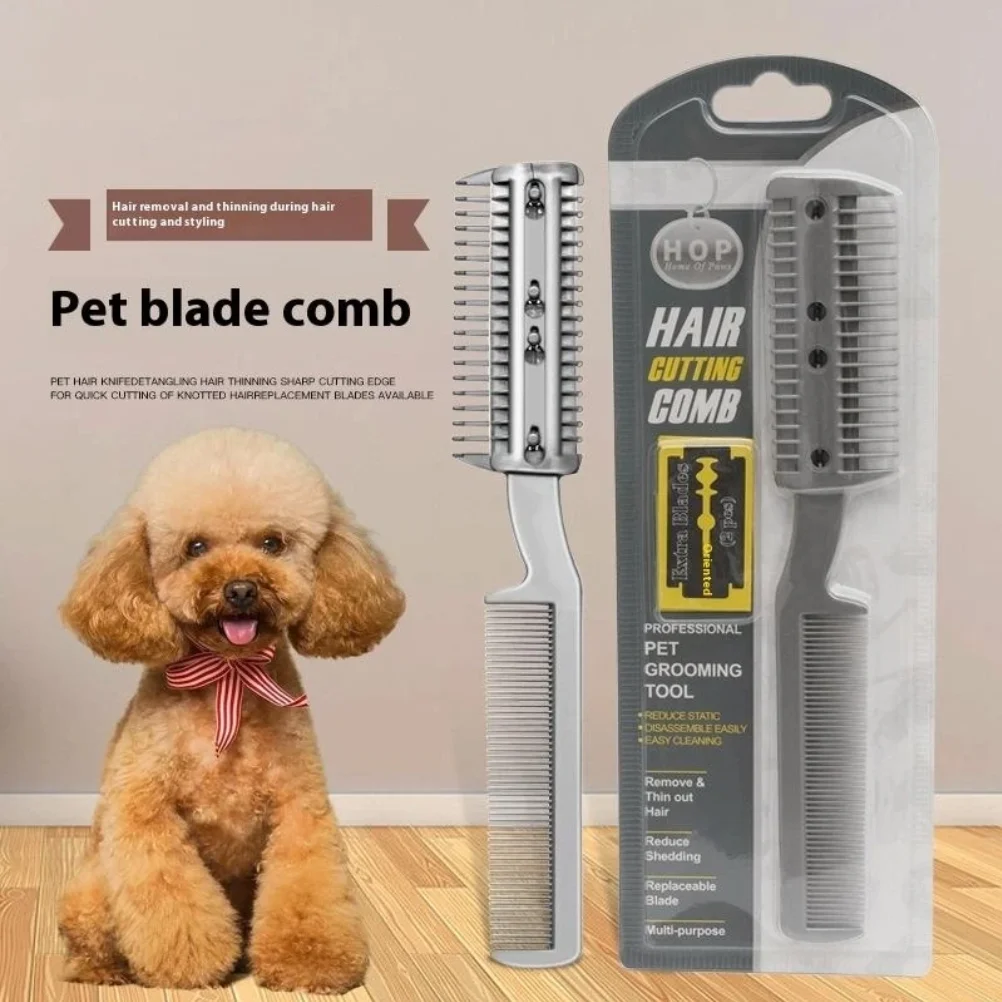 

Pet Dog Hair Trimmer Comb Cutting Cut With 2 Blades Grooming Razor Thinning Dog Cat Combs Dog Cat Hair Remover Hair Brush Comb