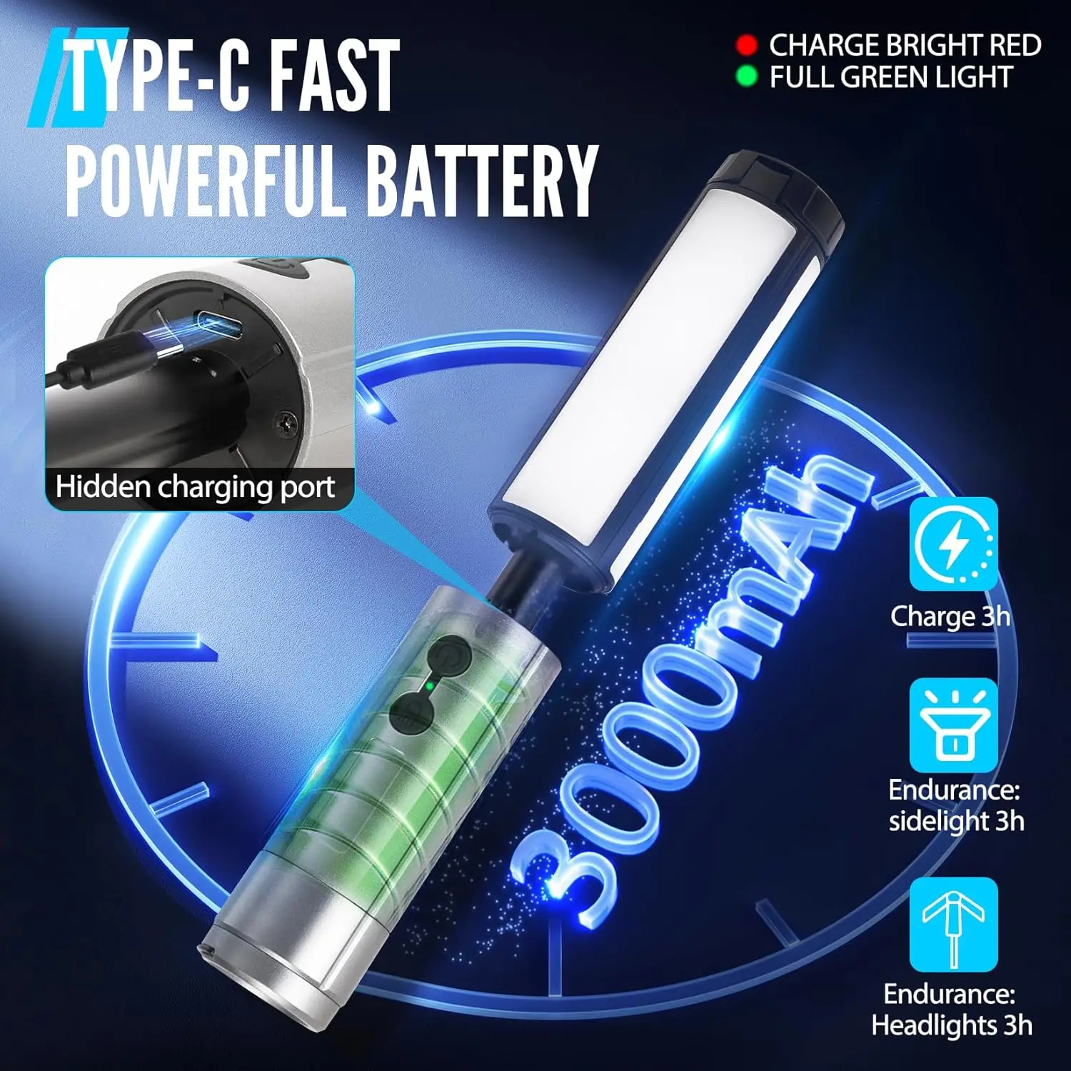 Foldable Camping Lights 3000mAh Rechargeable Lantern 3 in 1 Portable Flashlights 5 Modes Dimmable LED Camping Lantern Outdoor