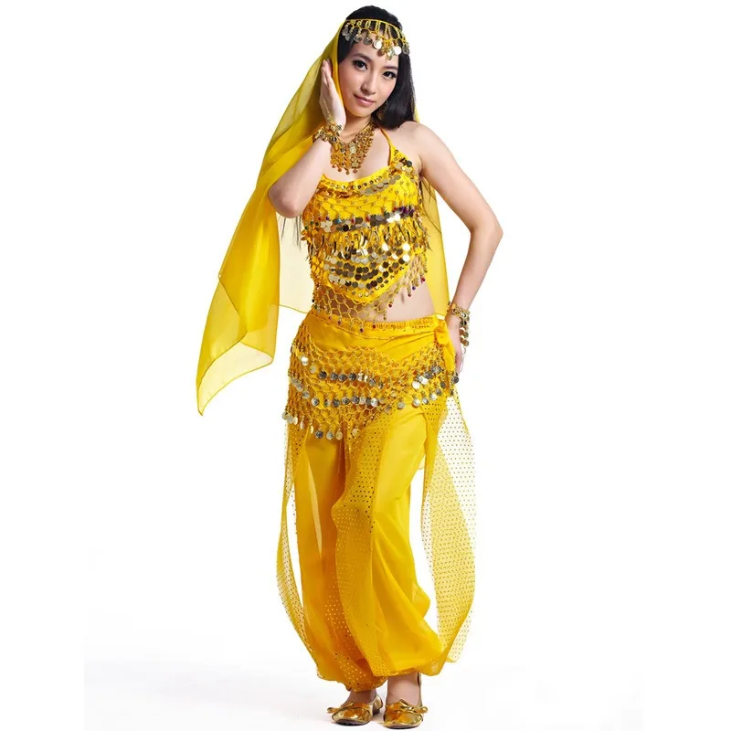 Conjunto personalizado de 5 peças de calças destacadas, faixa de cabeça, trajes de dança do ventre, roupas de dança indiana, fantasia de performance para mulheres