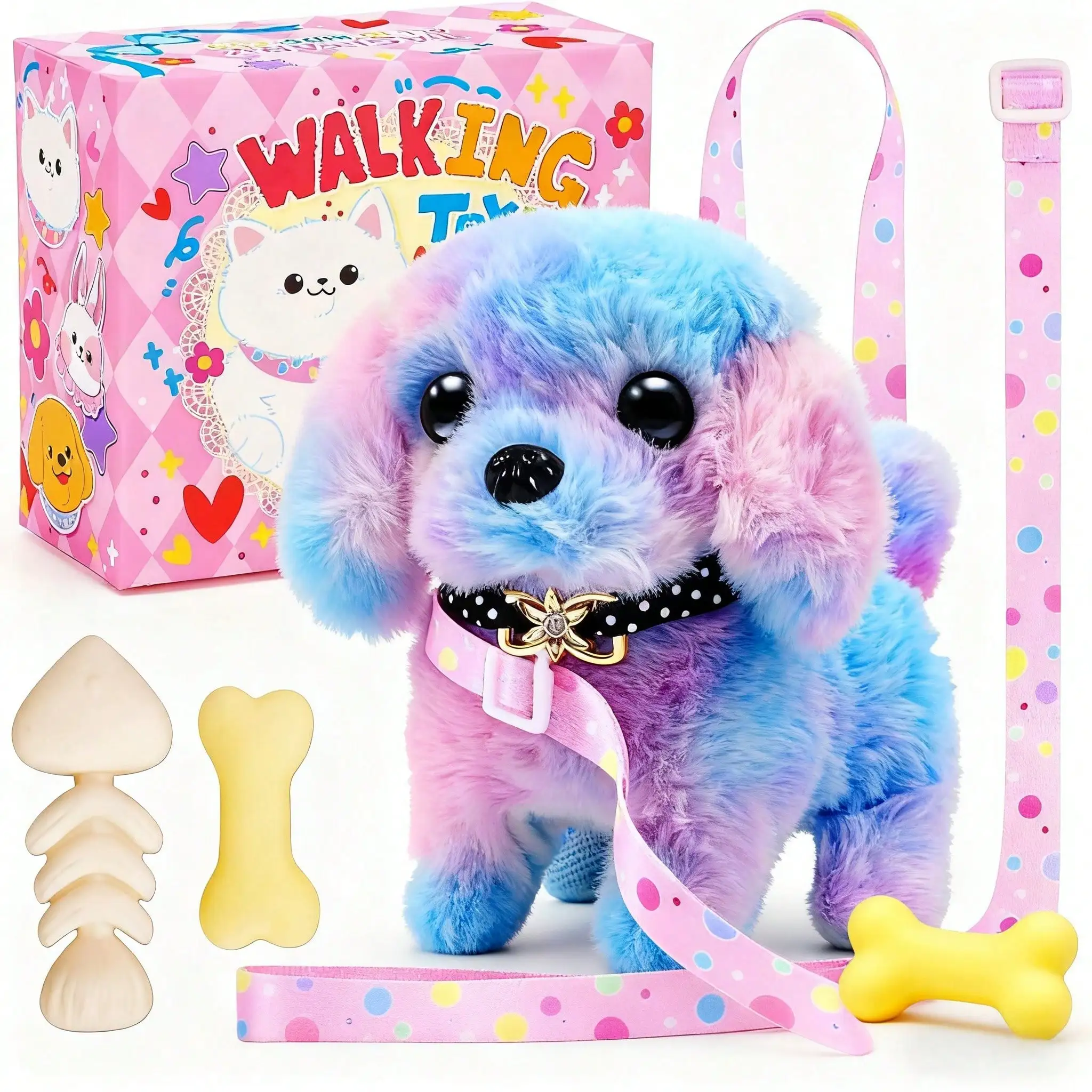 

Electronic Pet Dog Toy with Bone Leash, Realistic Walking Barking Plush Puppy Gift