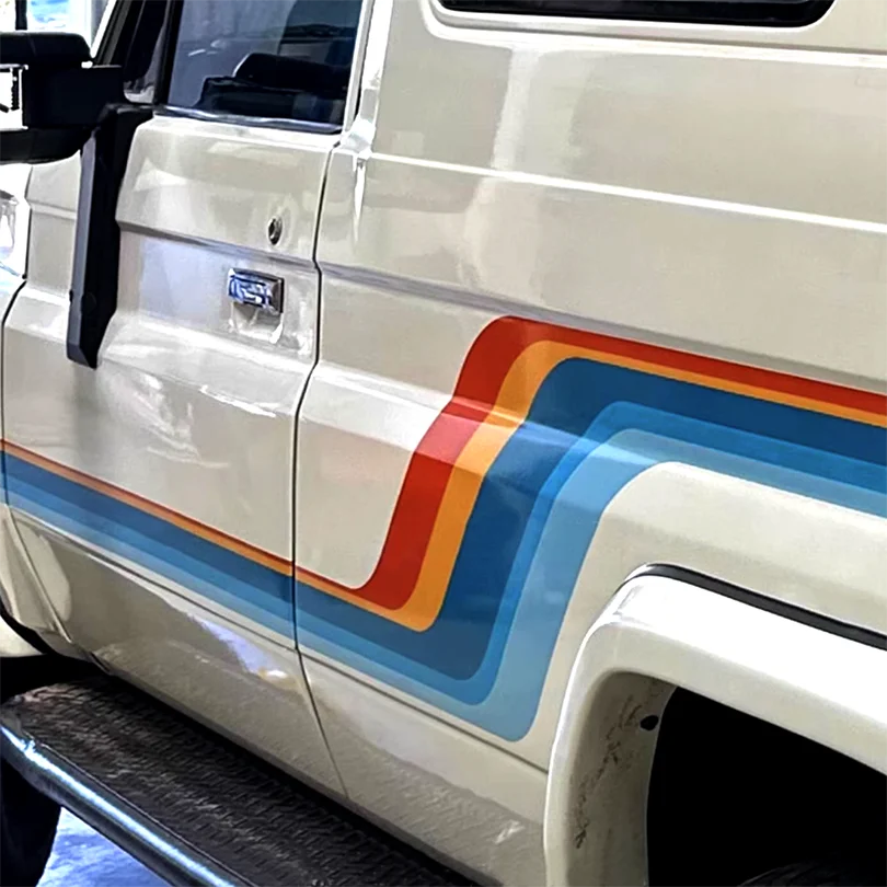 Unique Car Stickers Side Waist Line Precut Stripes Styling Blue Orange Decal Vinyl Graphics Blackout for Land Cruiser 78 LC78