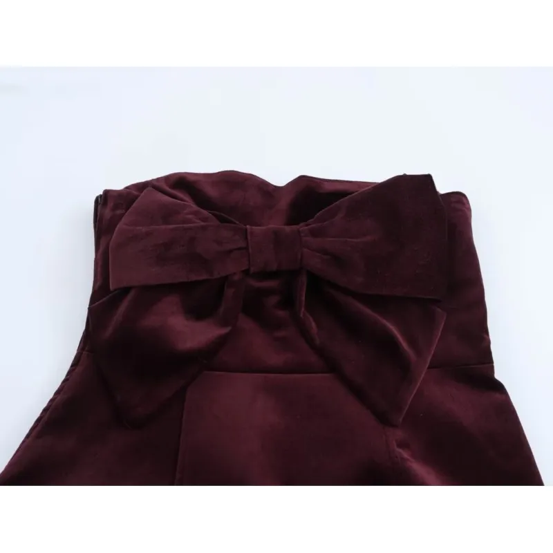 TRAF Women Backless Short Dress Clothing Sexy Strapless Dress Velvet Bow Midi Dress Side Zipper Woman Dress Female Midi Dress