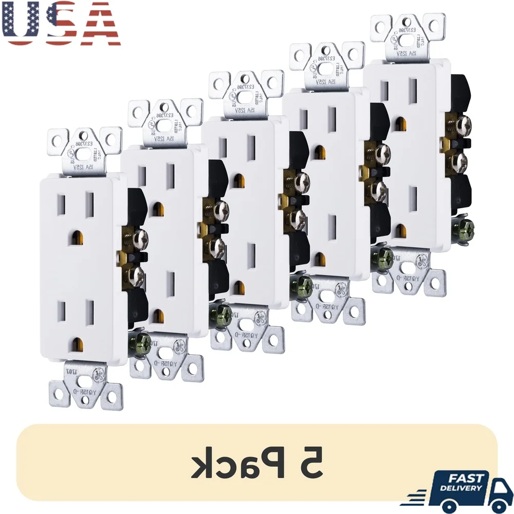 5-パック接地デュプレックス電気コンセント-15a-ホワイト耐久性のある電源レセプタクル-ul-認定ホーム修理-diy-インストール