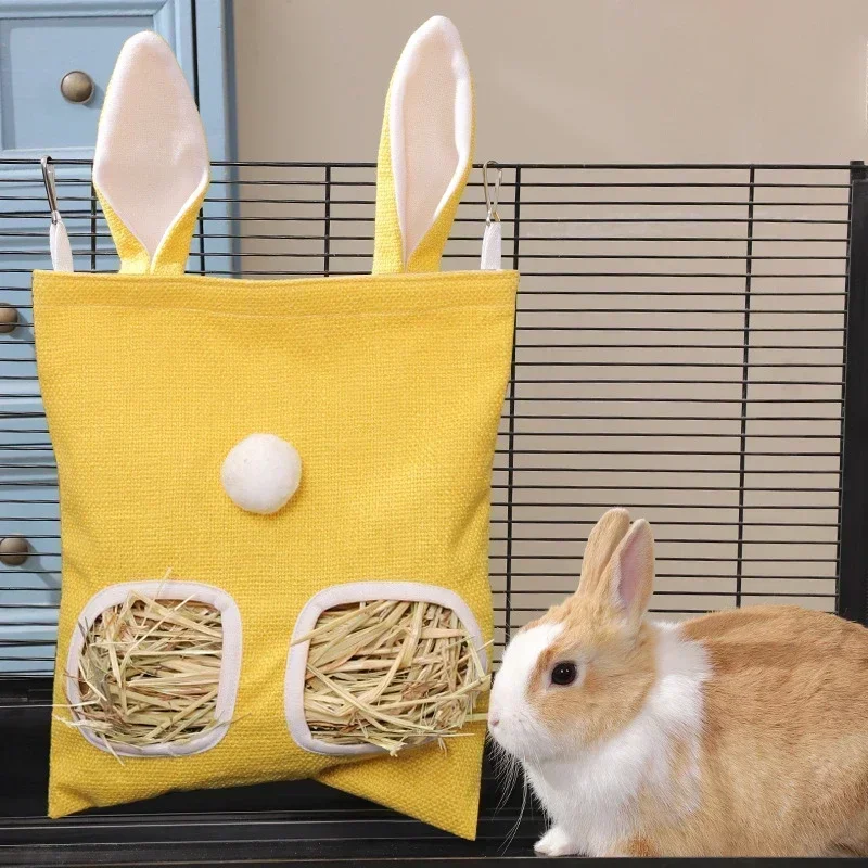 PU Leather Hay Feeder Bag Pet Storage Bag Reusable Food Dispenser Lightweight Hanging Rabbit Bunny Feeding Tote for Chinchillas