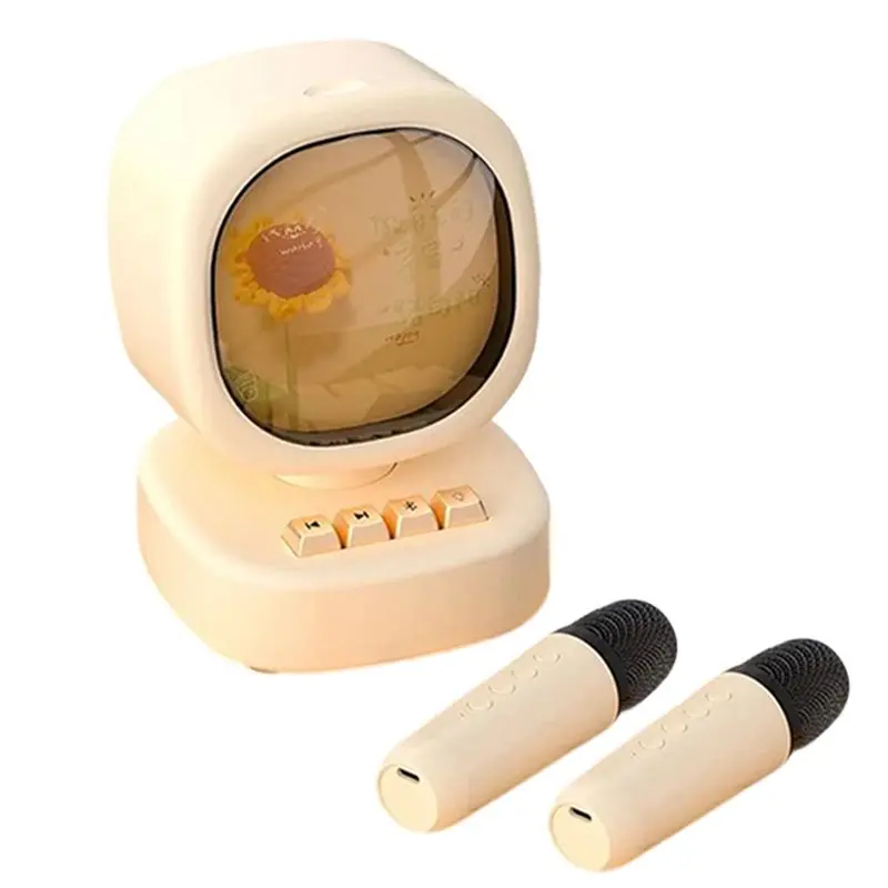 

Karaoke Speaker Wireless Smart Bluetooth Speaker HIFI Stereo Retro Audios Ambient Light Household Children's With 2 Mics