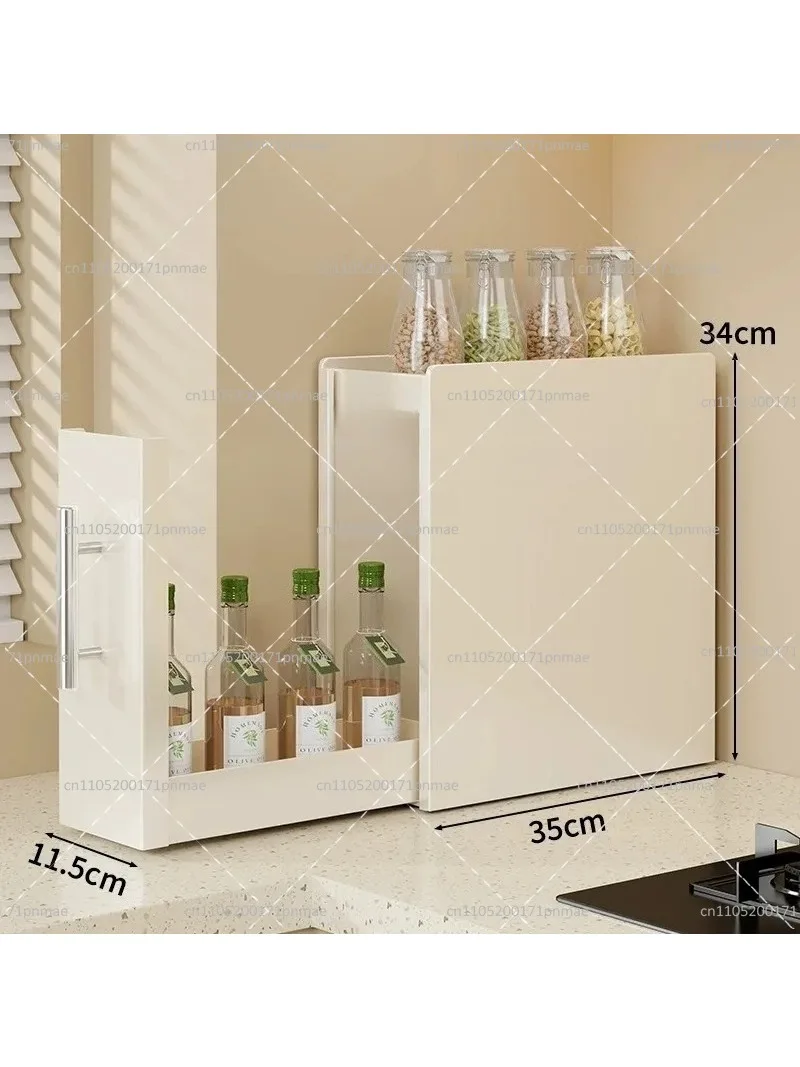 Narrow Dustproof Wrought Iron Organizer Pull Out Countertop Seasoning Storage Rack