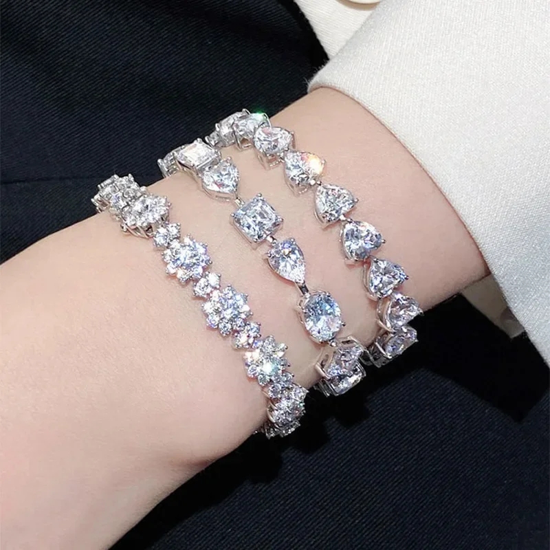 Trendy Lovers Lab Moissanite Diamond Bracelet 925 Sterling Silver Engagement Wedding Bangles Bracelets for Women Bridal Jewelry