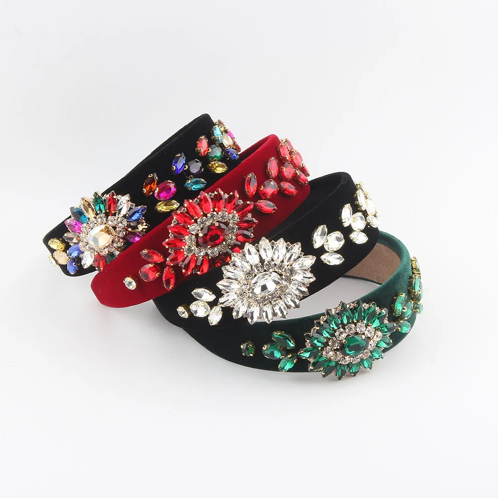 

New Fashion Baroque European and AmericanVintage Rhinestone Gem Velvet Headband Palace Style Hair Accessories for Women