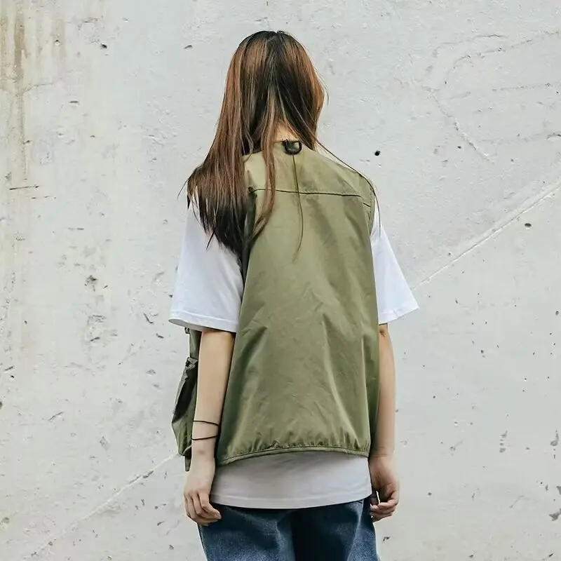 Women Camouflage Cropped Jackets Sleeveless Vest 2024 Summer Tops Harajuku Pockets Buckle Zipper Waistcoat Streetwear