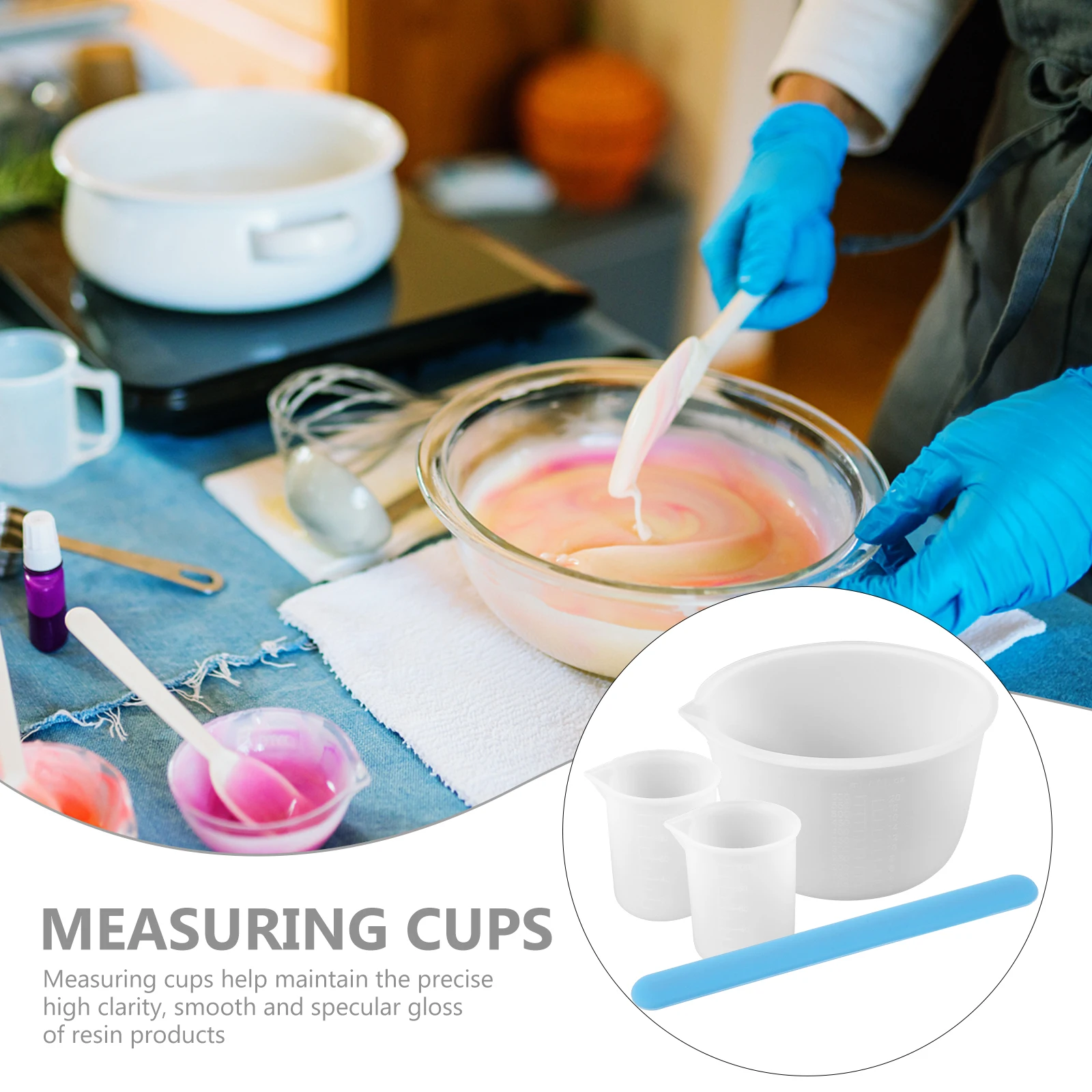 

1Set Silicone Resin Measuring Cups Mixing Kit for DIY Epoxy Crafts Precision Tools with Stir Sticks High Clarity Specular Gloss