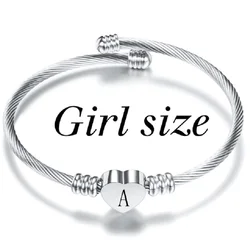 Cute Kids Initial Alphabet Letter Bracelet Bangle Stainless Steel Children Jewelry Cuff Heart Charm Bangles Little Girl Gift