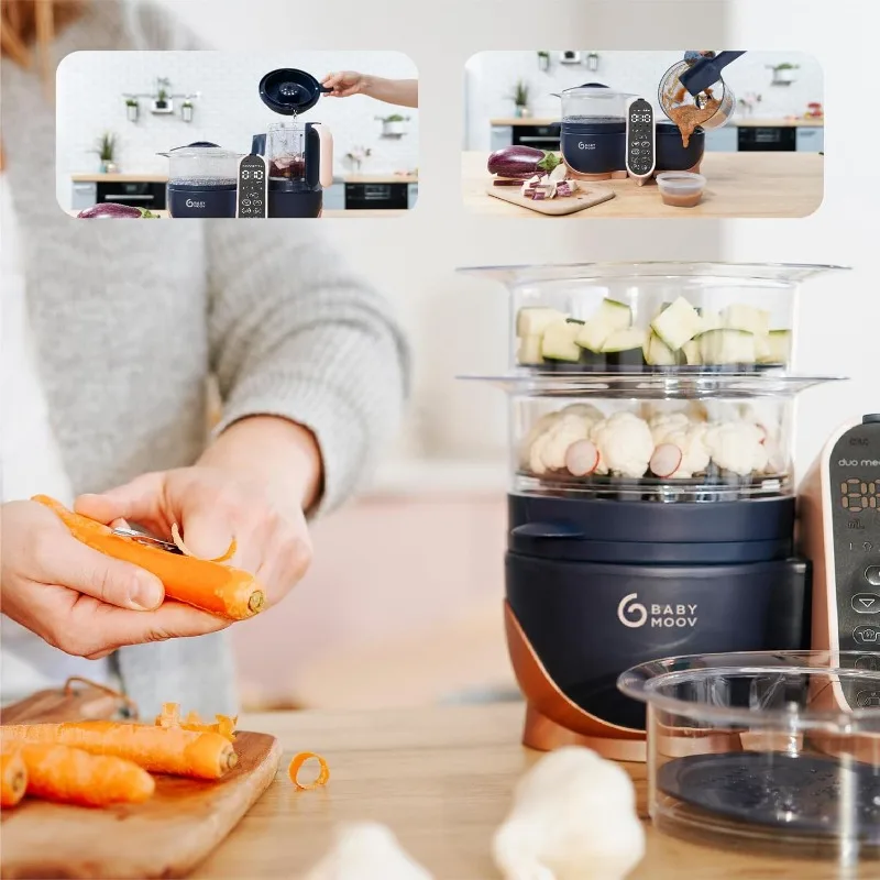 Babymoov Duo Meal Station XL، محضر طعام 6 في 1 مع جهاز بخار، خلاط متعدد السرعات، أكثر دفئًا، مزيل الصقيع ومعقم، وردي