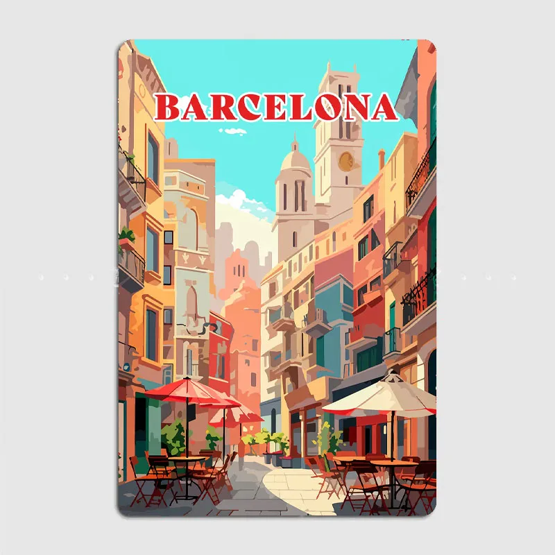 

Travel Barcelona Scenic Spot Retro Posters Metal Poster Pub Sign Garage Club Bar Indoor Wall Room Decoration Home Decor