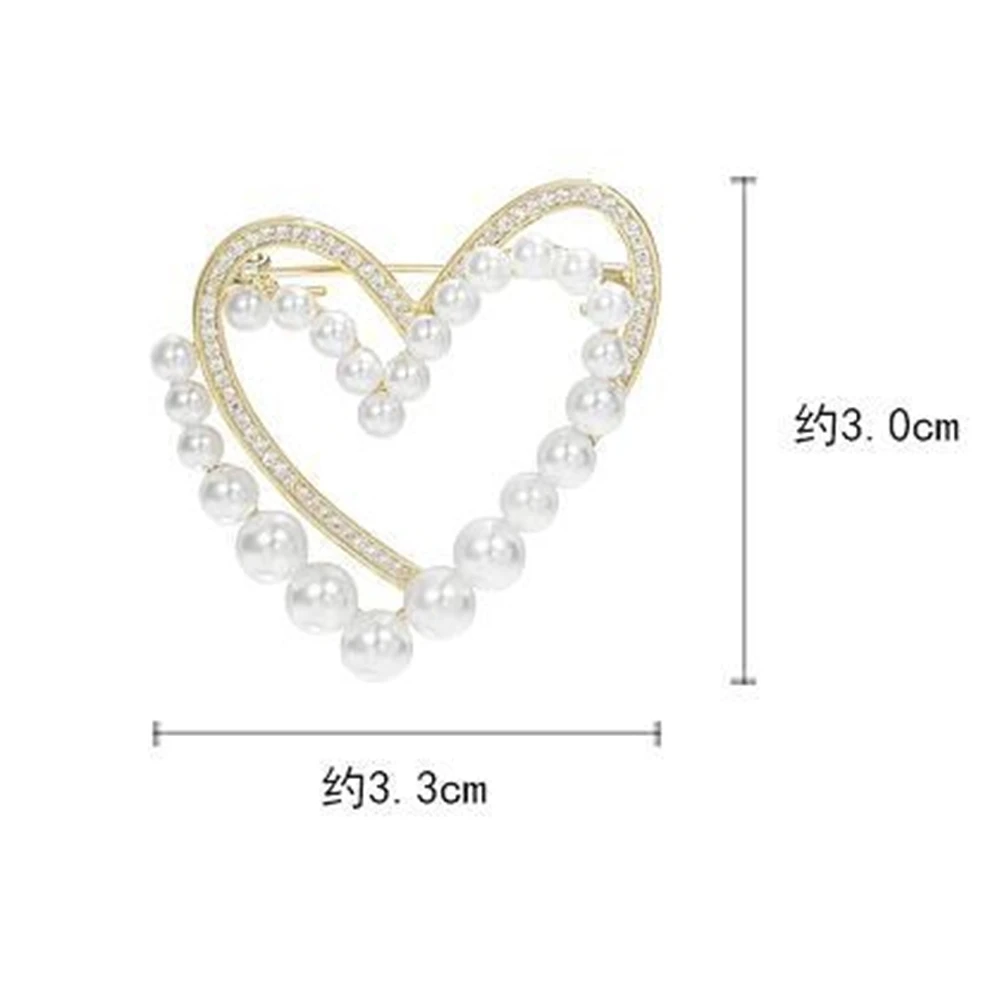 Luxury Double Layer Love Heart Brooches For Women Elegant Rhinestone Imitation Pearl Heart Pins Sweater Cardigan Buckle Jewelry