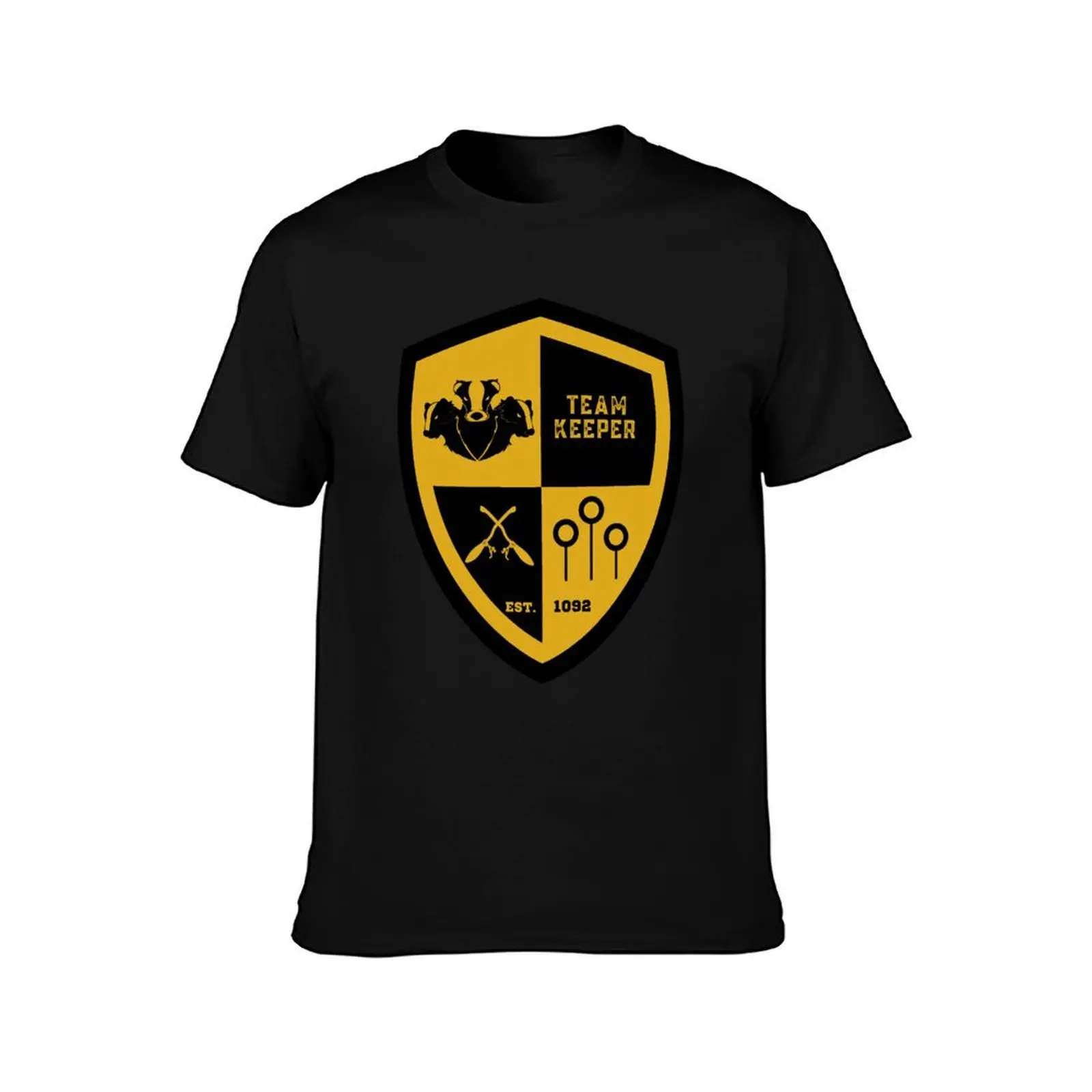 Team Keeper Yellow and Black Badger Yellow Background T-Shirt, Summer Casual Cotton Tee, Oversized Streetwear Tops, 100% Cotton