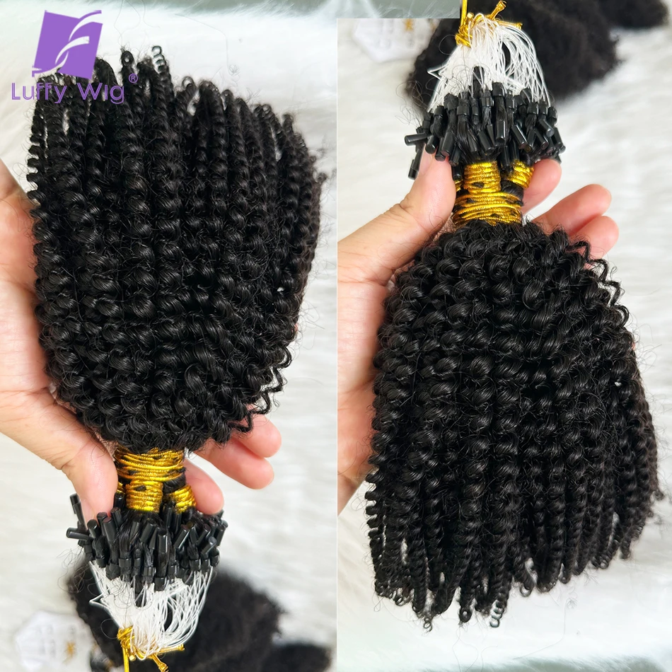 Curly Micro Loops Hair Extensions Human Hair Mongolian Remy Hair Micro Loop Hair Extension Natural Color for Black Women LUFFY