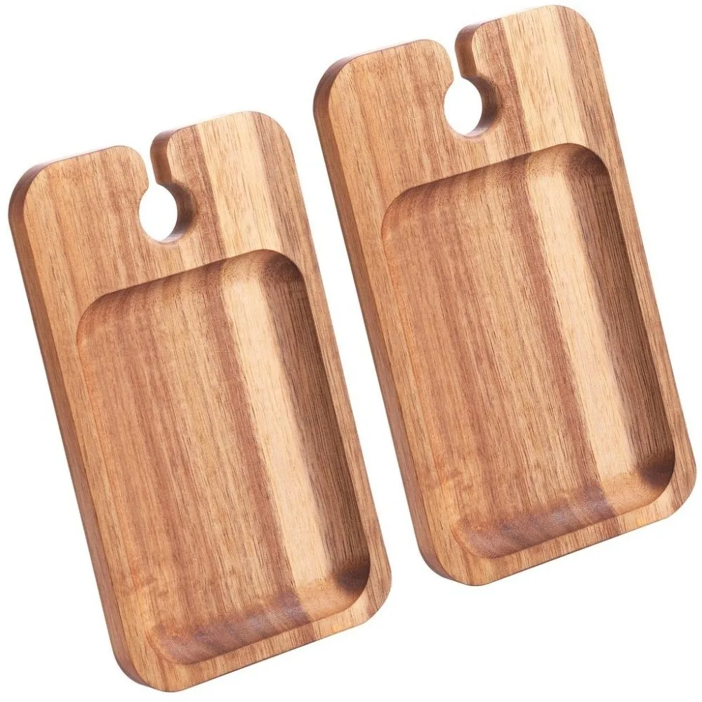 

2 шт., дизайнерские тарелки для закусок, деревянные винтажные тарелки для закусок с держателем для бокалов, поднос для дома