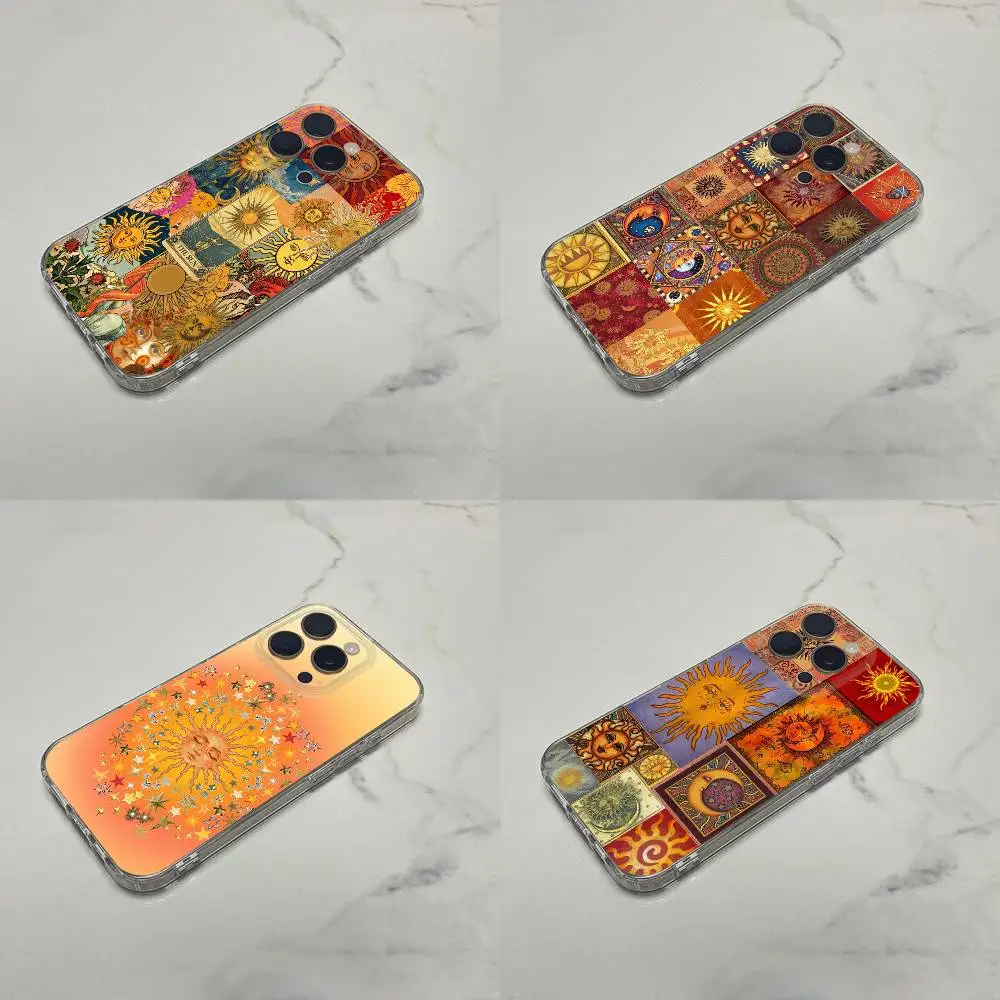 

Retro Sun Moon Stars Phone Case For iPhone 17,16,15,14,13,12,11 Plus,Pro,Max,Plus,E,SE4,Mini Transparent Box