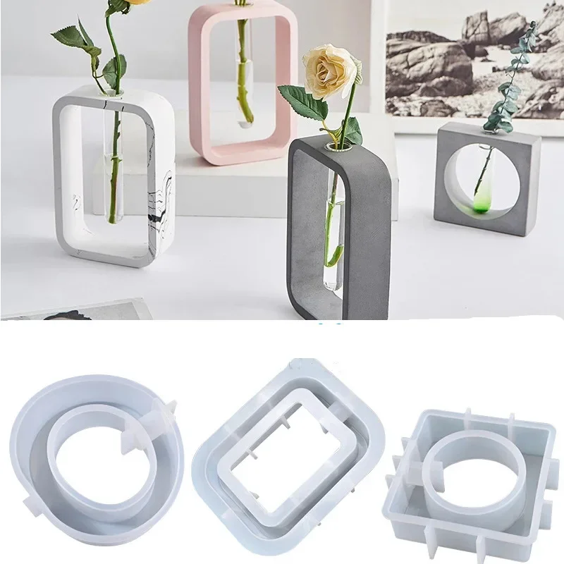 Hydroponic Mould Vase Epoxy Resin Crystal Glue Mold Oval Square Device Test Tube Flower Breeding Station Vase Silicone Molds