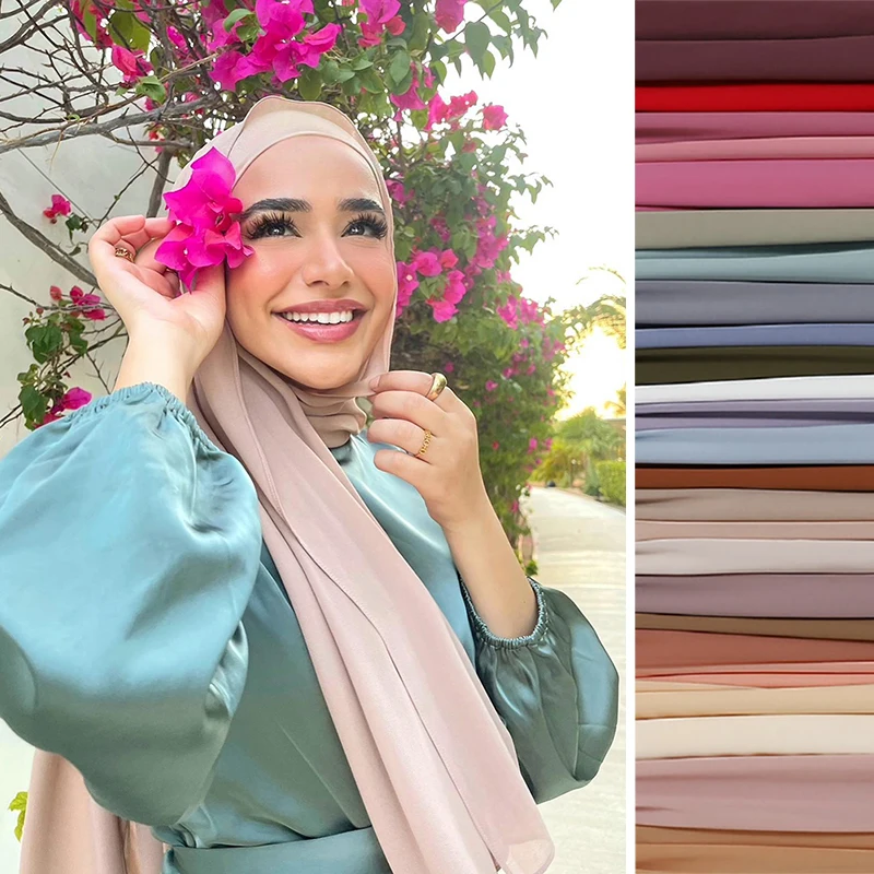 

Heavy Chiffon Shawl Hijab Plain Femme Musulman Foulard Scarf For Muslim Women Veil Hijabs For Woman Shawls For Veils Ramadan
