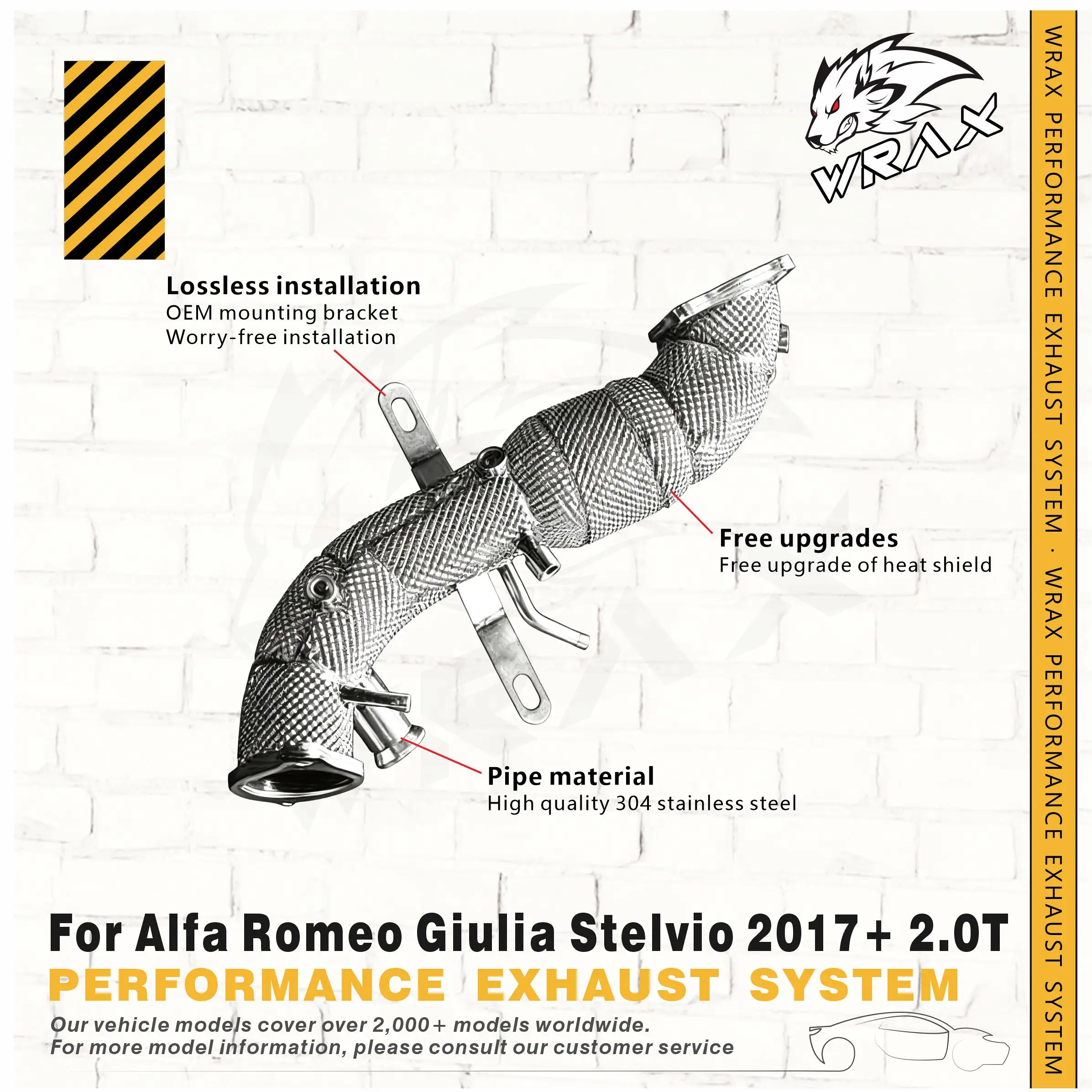 

WRAX High Flow Downpipe for Alfa Romeo Giulia Stelvio 2017+ 2.0T Heat Shield Exhaust SS304 Pipe