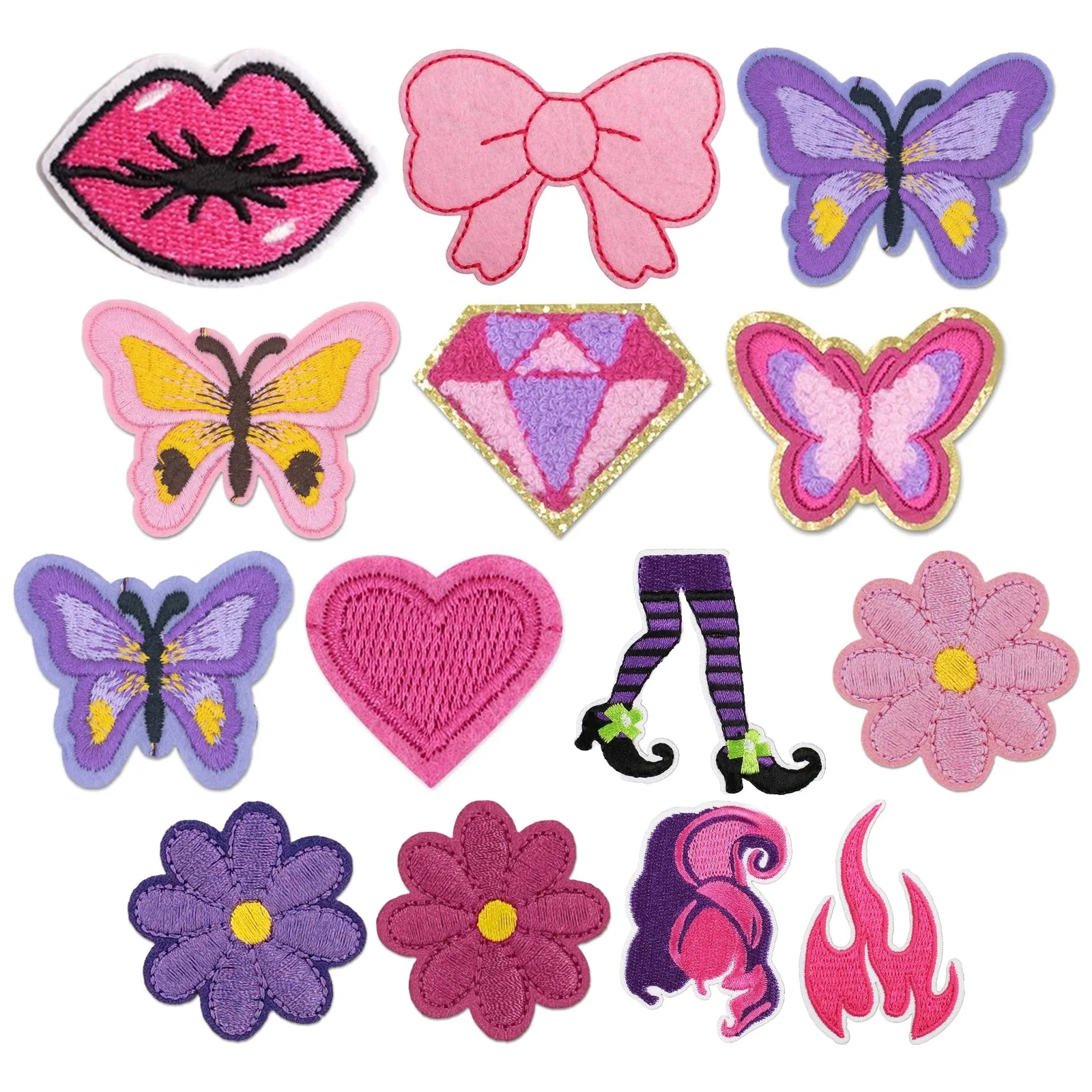 Violet Dream Iron-on Patches 14 Styles Butterfly Flower Embroidered Applique for Clothing DIY Jacket Jeans Hat Backpack Sewing