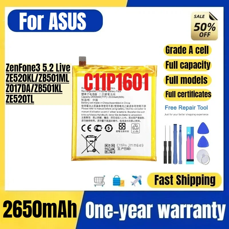 C11P1601 for ASUS ZenFone3 5.2  Live/ZE520KL/ZB501ML/Z017DA/ZB501KL/ZE520TL Mobile Phone Battery High Quality Replacement Bateri
