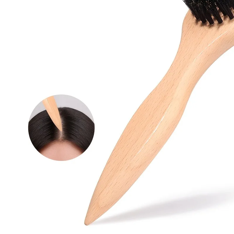 قطعة واحدة من فرشاة الشعر، مقبض من خشب الزان الطبيعي، أداة تصميم الشعر، فرشاة شعر مشط خلفي، تستخدم لتمشيط الحواف والظهر وتصفيفه