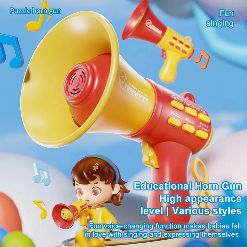 Mudança de voz gravável multifuncional para crianças, mini alto-falante engraçado, trombetas infantis dos desenhos animados alto-falante chifre brinquedo