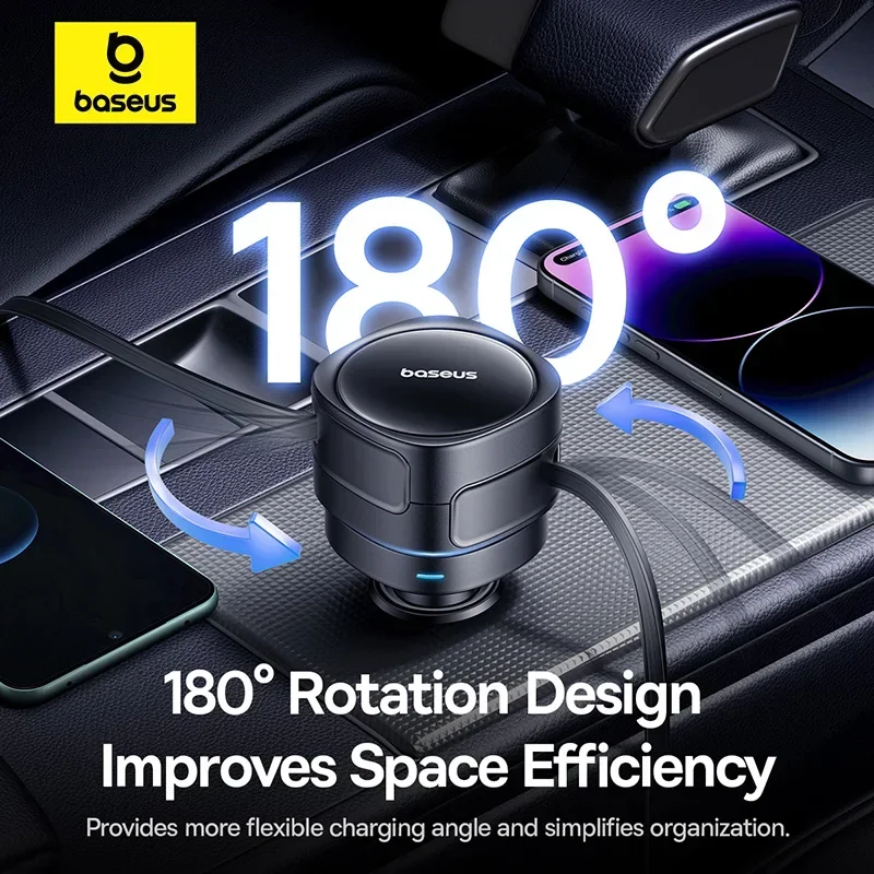 Baseus 60 واط شاحن سيارة USB-C نوع-C IP كابل مزدوج قابل للسحب PD QC SCP AFC PPS شحن سريع للكمبيوتر اللوحي آيفون سامسونج هواوي