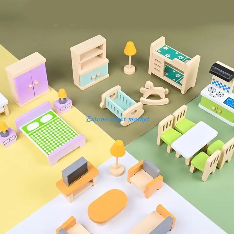 090B Dollhouse Miniature Bed With Drawer Bedroom Simulation Furniture Model Bedroom Furniture Pretend Play Toy