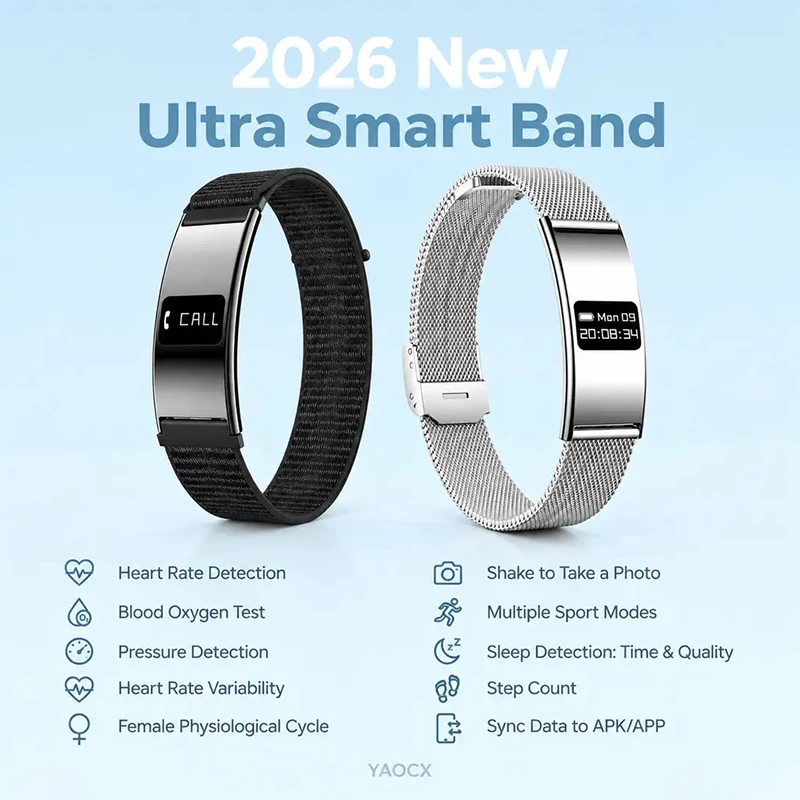 2026 New Smart Band Smart Bracelet Heart Rate Blood Oxygen IPX8 Pressure Sleep Smart Bracelet Female Sport Step Wristband