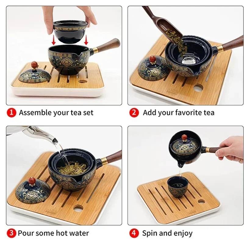 -360 Rotation Teapot With Wooden Handle Cute Cat Pot Household Kung Fu Oolong Filter Tea Maker Creative Pottery Teaware Make Tea