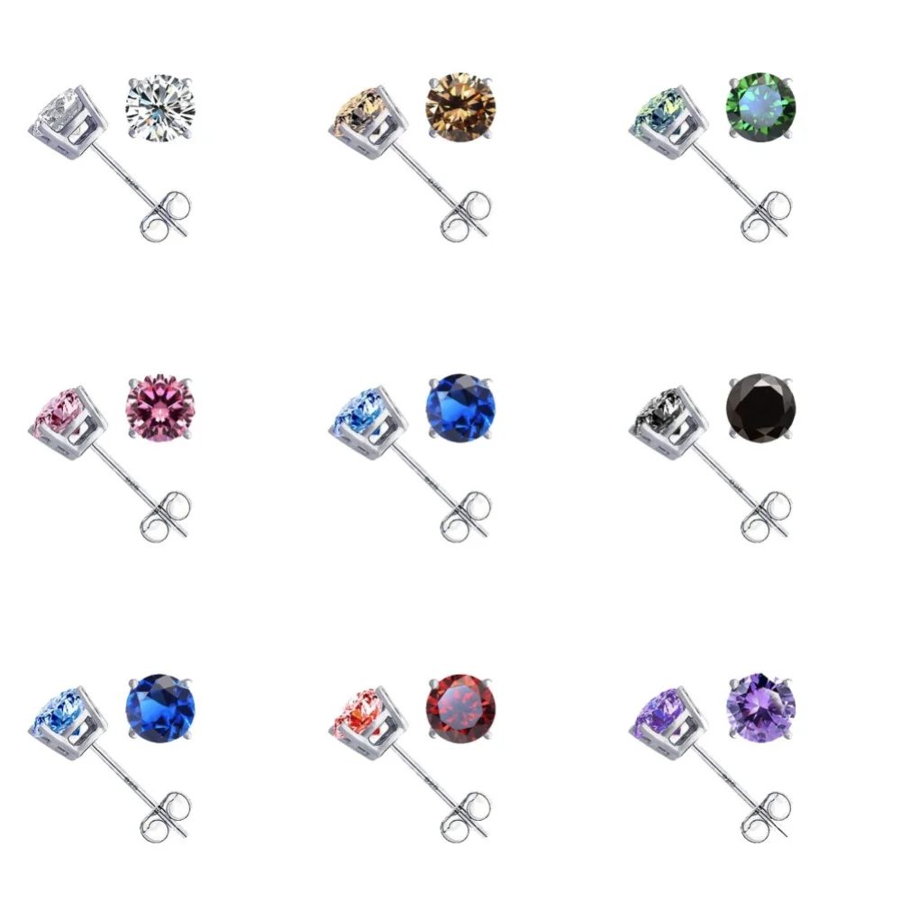 Classic CZ Crystal Stud Earrings 925 Sterling Silver for Women Men Unisex Gift AAA Cubic Zircon Wedding Party Jewelry