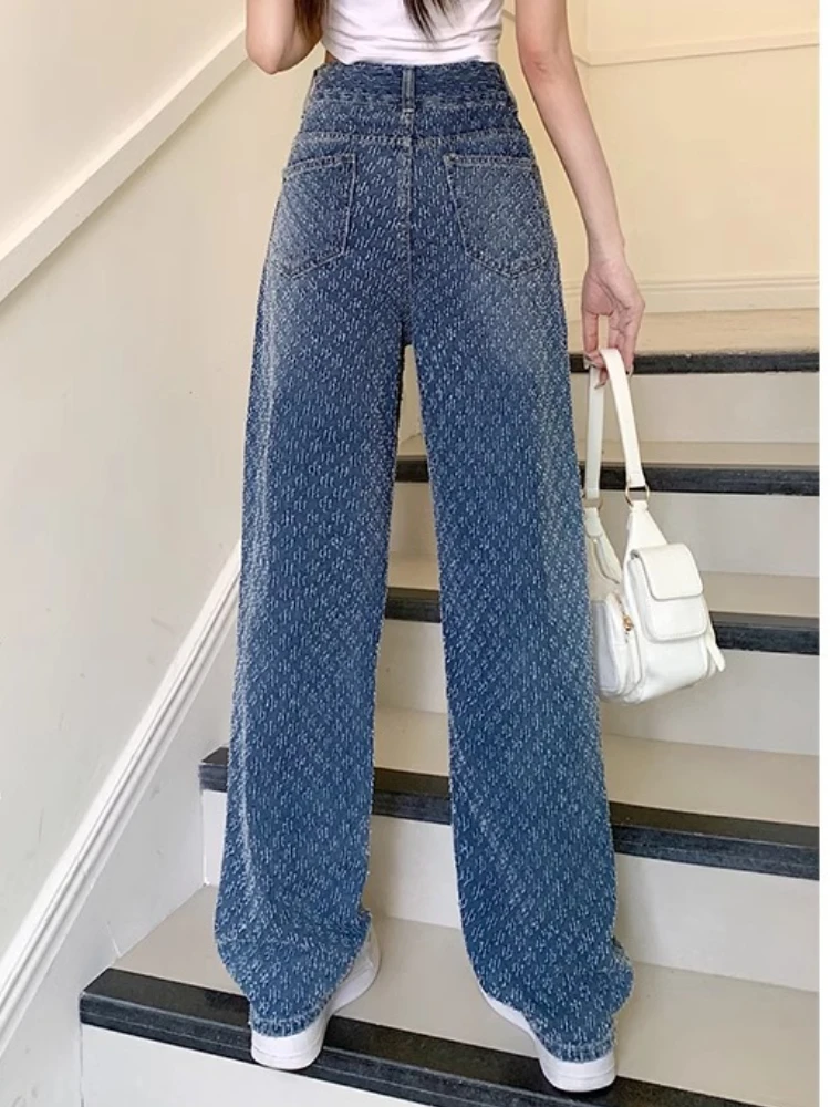 Y2K Spodnie Denim Straight Leg Women Longs Point High Waist Trouser Casual Baggy Loose Plus Size Retro Fashion Jeans Summer Autumn