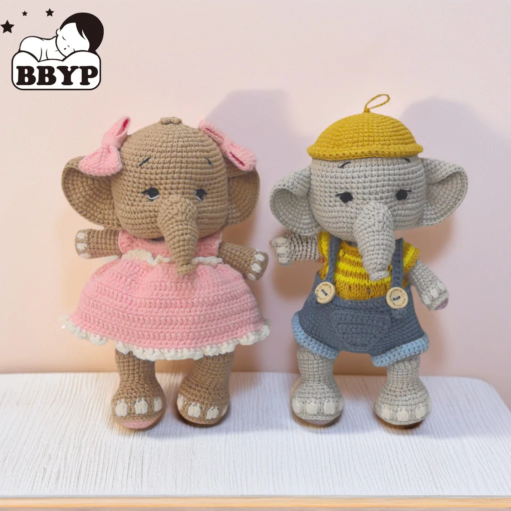 

Handmade Knitted Soft Crochet Elephant Plush dolls - Handcrafted Comfort Toy for Sleeping, Nursery Decor, Baby Shower Gift