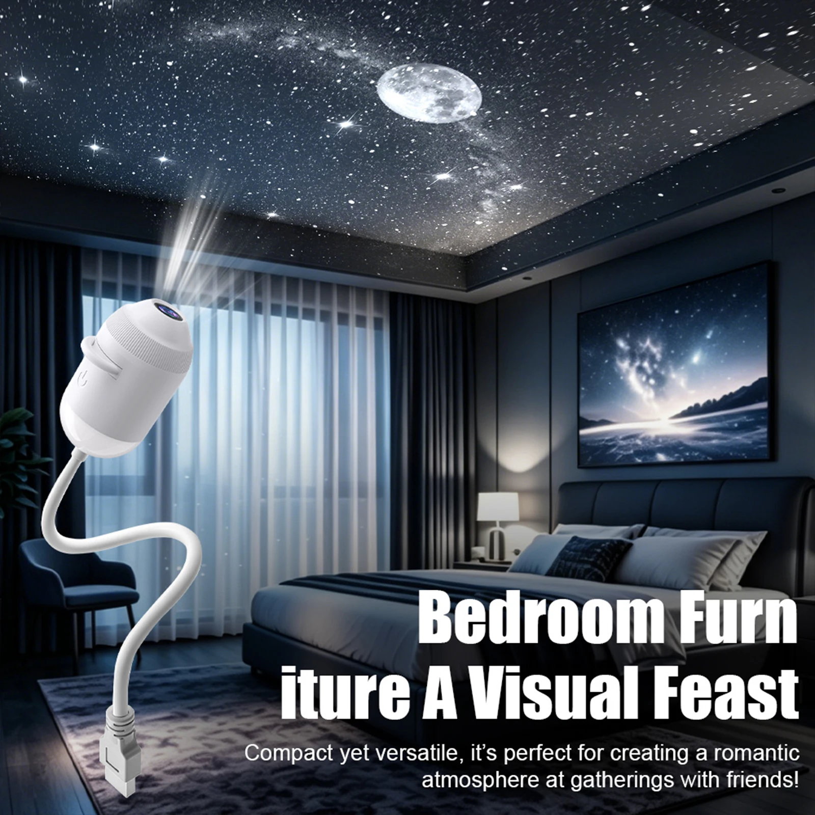 USB Car Interior Star Galaxy Projection Lighting 360° Adjustable Starry Sky Ambient Night Light Touch Control Decoration Lamp