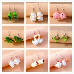 Aihua Lovely Cartoon 3D Animals Earrings Kawaii Duck Chick Swan Cow Elephant Snail Dinosaur Earrings for Women Jewelry Gifts