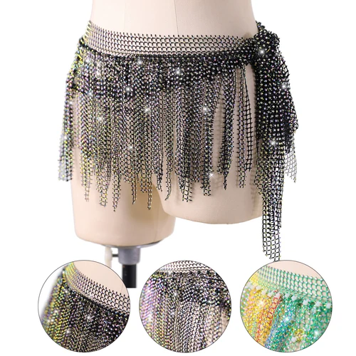 Imagen 2 del producto Cinturón de actuación de danza del vientre para mujer, taladro de agua completo para personas mayores, bufanda de cadera con borlas de múltiples capas, accesorios de danza Oriental