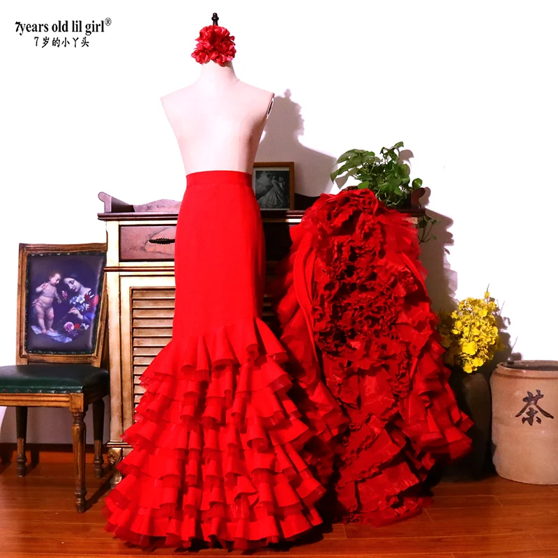 Girls Spanish Dress Flamenco Dance Bata Skirt Women Costumes Foxtrot WeaCWQ25