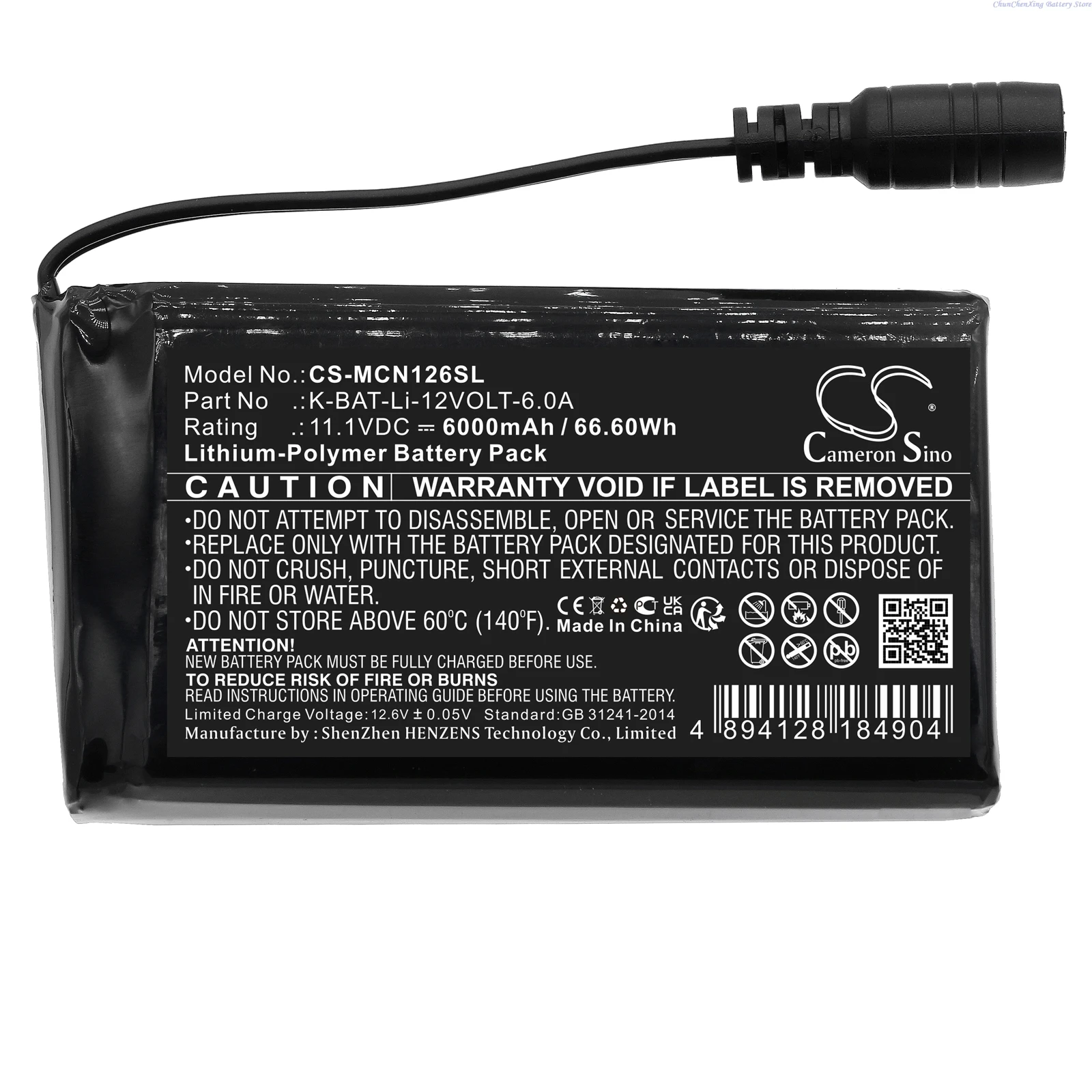 

Cameron Sino 11.1V 6000mAh Heated Clothes battery K-BAT-Li-12VOLT-6.0A for Macna Li-po 12v 6a +TOOL