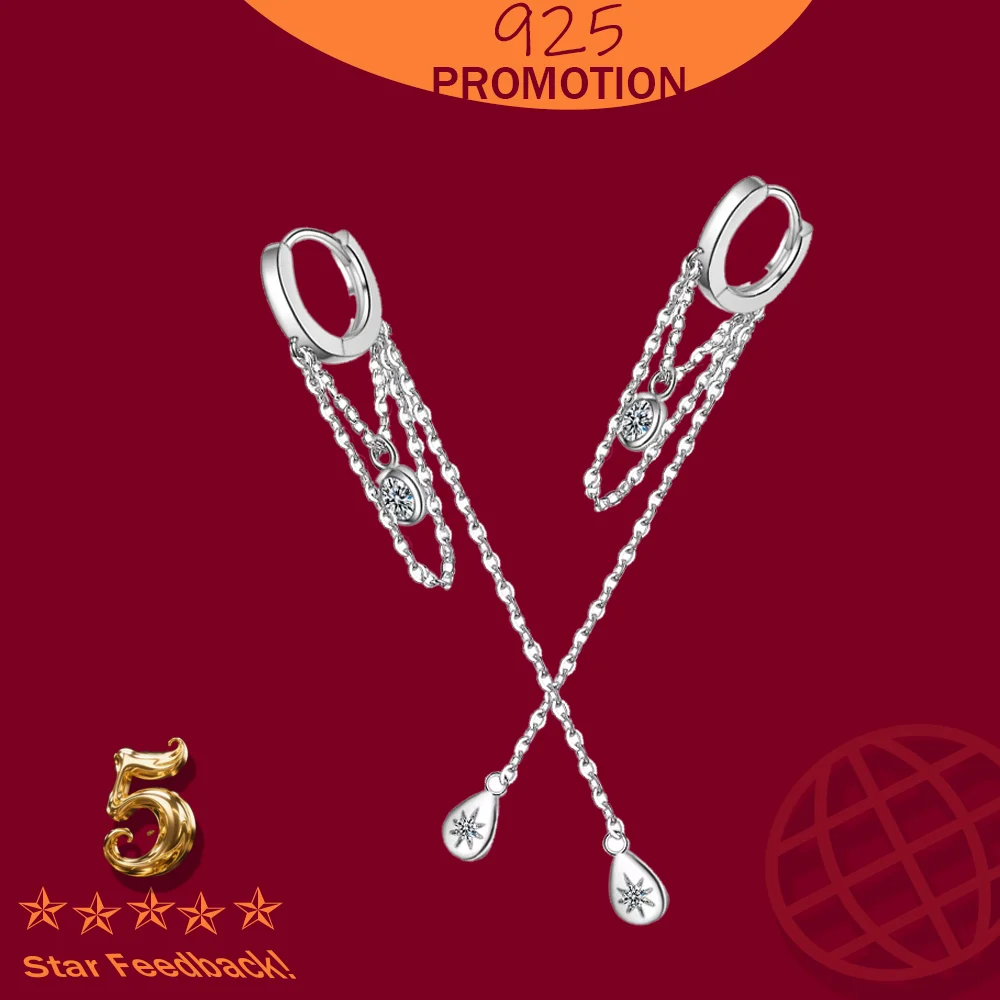 

Элегантные длинные серьги-кольца из стерлингового серебра 925 пробы с кисточками для женщин, ручная работа, кубический циркон, форма капли воды, ювелирные изделия, подарок