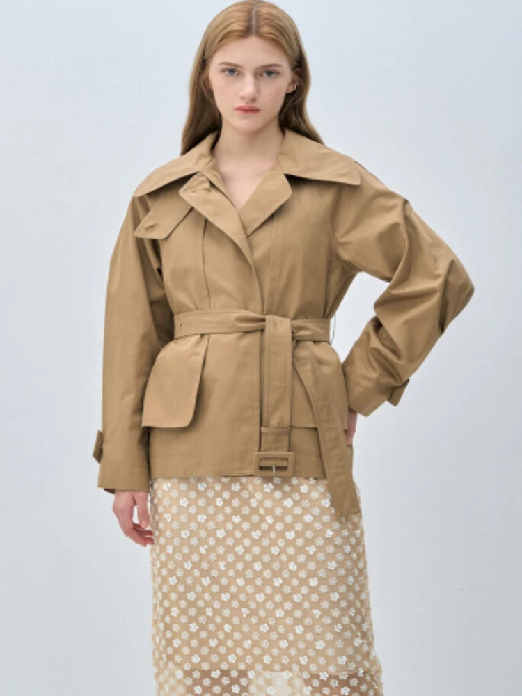 

2025 Autumn New Korean Sle Casual Faion Loose Slimming Collar Belted Windbreaker Versatile Comfortable Mid-Length Cotton ...