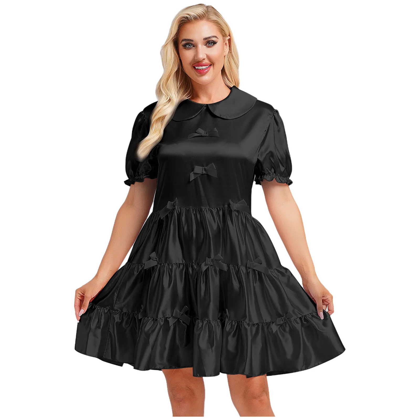 أسود وردي خادمة ازياء لطيف الفتيات النساء جميل لوليتا تأثيري حلي اليابانية نفخة الأكمام Bowknot كشكش وصمة عار اللباس #4