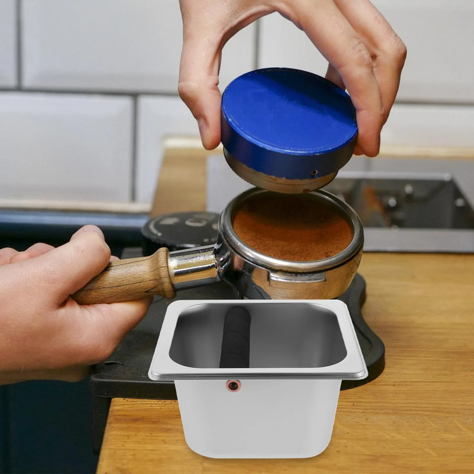 

Stainless Steel Coffee Knock Box Espresso Grounds Holder Knock Bin for Coffee Station Bar Accessories Espresso Dump Bin