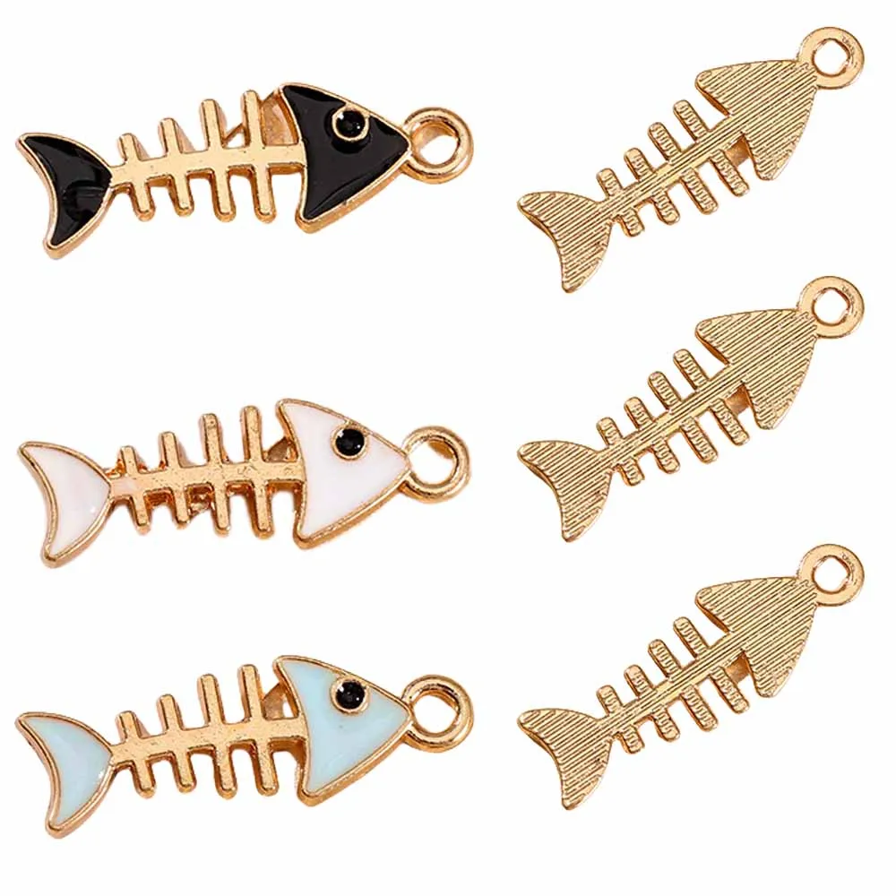 10Pcs Marine Style Fishbone Enamel Charms Cute Fish Skeleton Pendants DIY Earrings Bracelet Necklace Jewelry Making Accessories