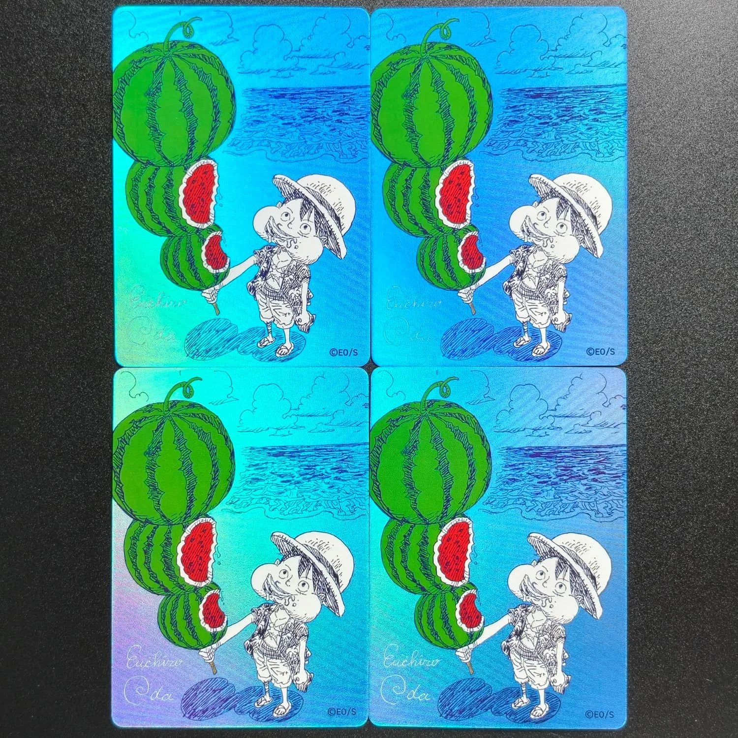 Diy OPCG One Piece Watermelon Monkey D. Luffy Magazine Paper Texture Card Game Collection Flash Cards Toy