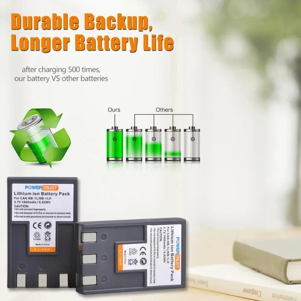 1600mAH NB-1LH NB-1L Battery NB 1L 1LH NB1L NB1LH Bateria + Charger for Canon IXUS 300A 300 320 330 400 430 500 IXUS400 IXUS500
