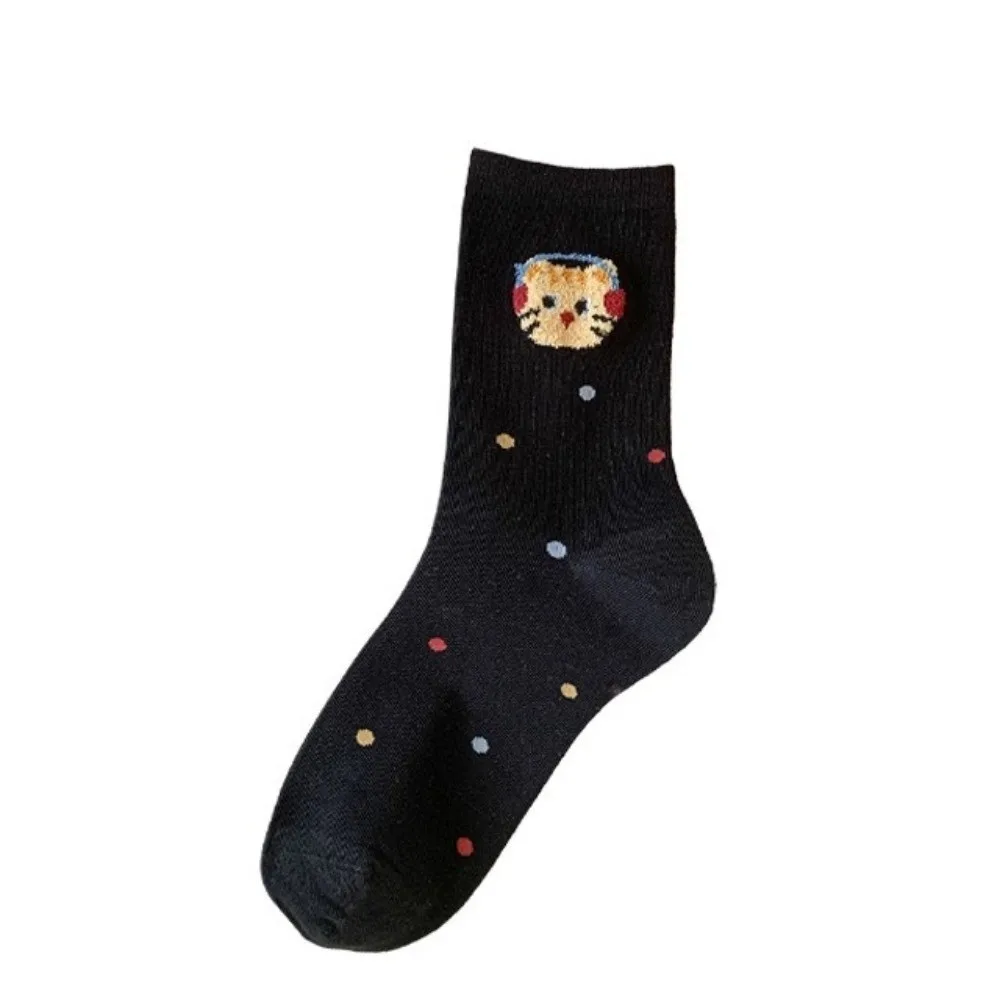 

Cute Cartoon Animals Mid-calf Socks Soft Cotton Mid Tube Socks Polka Dot Bow Breathable Slouch Socks